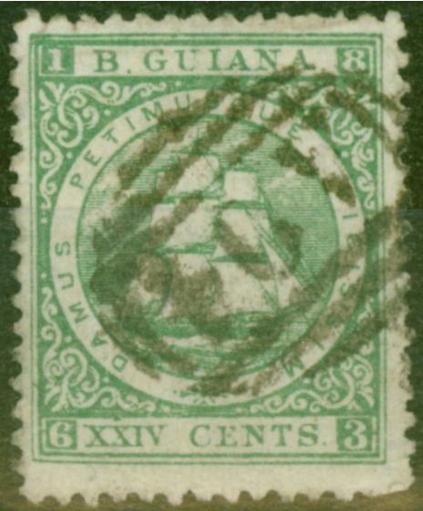 Rare Postage Stamp from British Guiana 1864 24c Green SG80 P.12.5 - 13 Fine Used