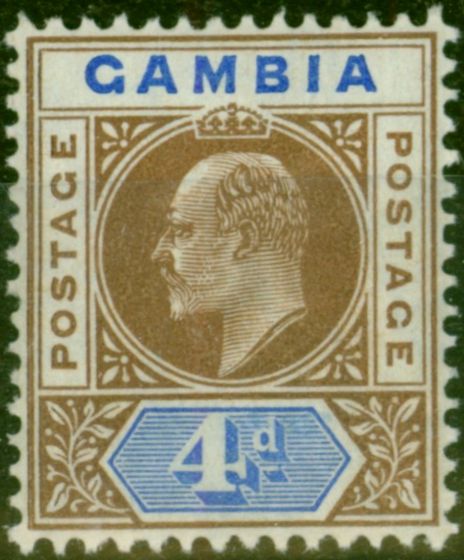 Collectible Postage Stamp from Gambia 1906 4d Brown & Ultramarine SG62 Fine & Fresh Mtd Mint