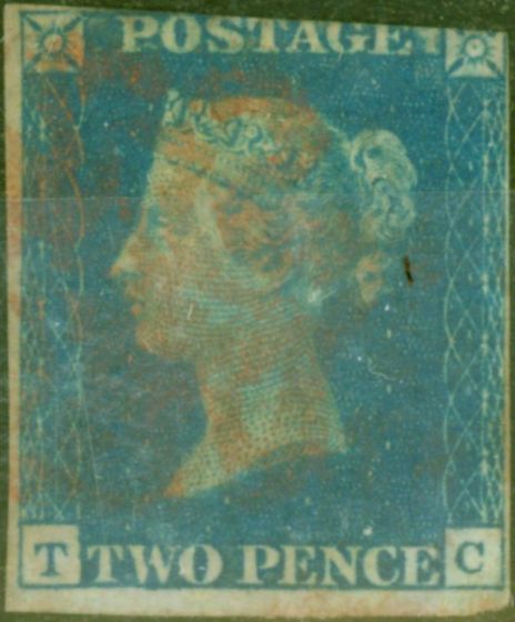 Old Postage Stamp from GB 1840 2d Blue SG5 (T-C) Good Used