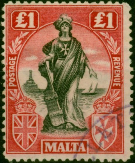Malta 1922 £1 Black & Carmine-Red SG139 V.F.U . King George V (1910-1936) Used Stamps