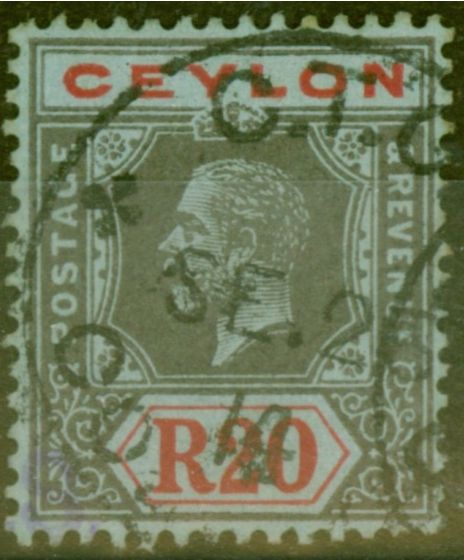 Valuable Postage Stamp from Ceylon 1912 20R Black and Red-Blue SG319 Very Fine Used