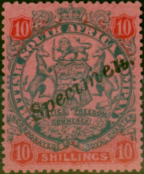 Valuable Postage Stamp Rhodesia 1896 10s Slate & Vermilion-Rose Specimen SG50s V.F & Fresh LMM