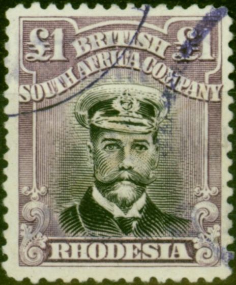 Valuable Postage Stamp Rhodesia 1918 £1 Black & Bright Purple SG278 Fine Used Fiscal