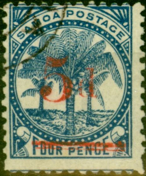 Valuable Postage Stamp from Samoa 1893 5d on 4d Blue SG69 Very Fine Used