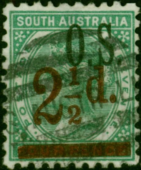 South Australia 1894 2 1/2d on 4d Deep Green SG071 Fine Used . Queen Victoria (1840-1901) Used Stamps