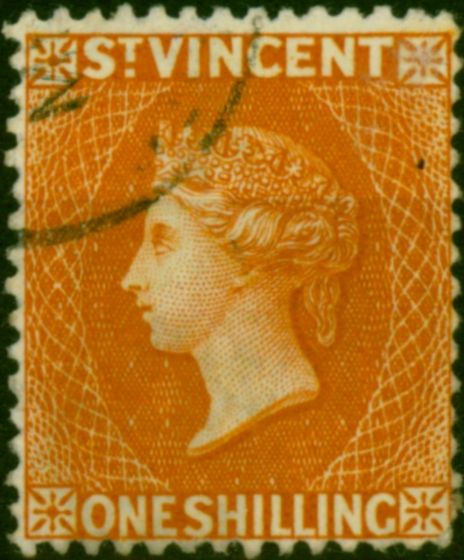 Rare Postage Stamp St Vincent 1892 1s Red Orange SG58a V.F.U