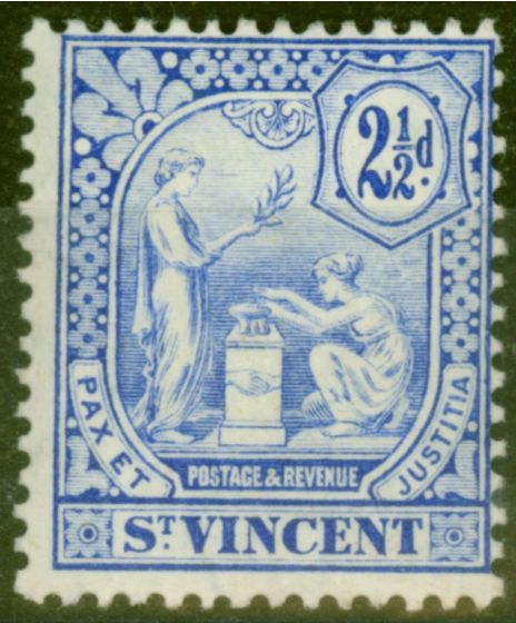 Old Postage Stamp from St Vincent 1907 2 1/2d Blue SG97 Fine Mtd Mint