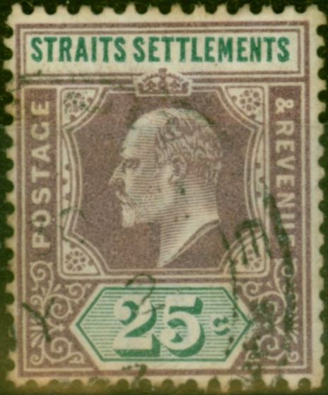 Rare Postage Stamp Straits Settlements 1902 25c Dull Purple & Green SG116 Fine Used