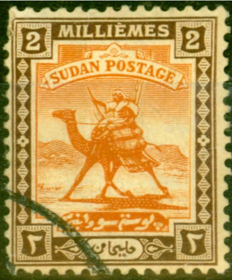 Old Postage Stamp from Sudan 1922 2m Yellow-Orange & Chocolate SG31 Fine Used