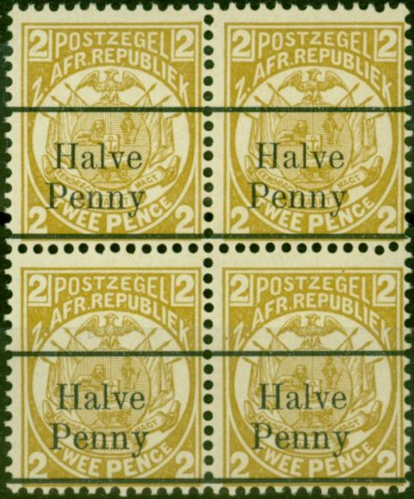 Old Postage Stamp Transvaal 1893 1/2d on 2d Olive-Bistre SG196 V.F MNH Block of 4
