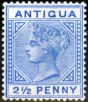 Old Postage Stamp from Antigua 1887 2 1/2d Ultramarine SG27a (b) Slanting Foot Fine & Fresh Mtd Mint