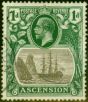 Old Postage Stamp from Ascension 1924 1d Grey-Black & Deep Blue Green SG11 Fine Used
