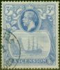 Rare Postage Stamp Ascension 1924 3d Blue SG14b 'Torn Flag' Fine Used