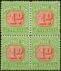 Valuable Postage Stamp Australia 1914 1d Rosine & Brt Apple-Green SGD78a Wmk Sideways Fine MNH Block of 4