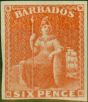 Old Postage Stamp Barbados 1870 6d Dull Orange Vermilion SG32a Imperf Single Fine & Fresh Unused