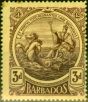 Old Postage Stamp from Barbados 1919 3d Deep Purple-Yellow Thick Paper SG186a Fine Mtd Mint