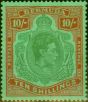 Old Postage Stamp from Bermuda 1943 10s Yellowish Green & Deep Carmine-Red Green SG119c Large Shading Flaw under Crown Fine Mtd Mint