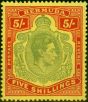 Rare Postage Stamp from Bermuda 1943 5s Pale Bluish Green & Carmine-Red Pale Yellow SG118d  HPF 8c 'Broken Crown' V.F MNH