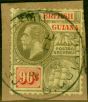 Old Postage Stamp British Guiana 1915 96c Black & Vermilion-Yellow SG269 Fine Used on Piece