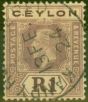 Collectible Postage Stamp from Ceylon 1923 1R Purple-Pale Yellow SG354 Die I Fine Used