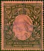 Old Postage Stamp East Africa KUT 1912 100R Purple & Black-Red SG62 Fine Used Fiscal Cancel