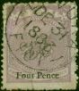 Fiji 1877 4d on 3d Mauve SG34 Laid Paper Fine Used . Queen Victoria (1840-1901) Used Stamps