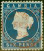 Rare Postage Stamp from Gambia 1880 6d Dp Blue SG17a CC Sideways Fine Used