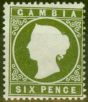 Collectible Postage Stamp from Gambia 1889 6d Bronze-Green SG33a Sloping Label Fine & Fresh Lightly Mtd Mint