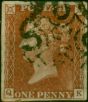 Old Postage Stamp GB 1841 1d Red-Brown SG8 Pl 37 (Q-K) Fine Used Black MX