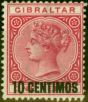 Old Postage Stamp from Gibraltar 1889 10c on 1d Rose SG16 Fine Very Lightly Mtd Mint