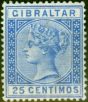 Rare Postage Stamp from Gibraltar 1889 25c Ultramarine SG26 Fine Very Lightly Mtd Mint