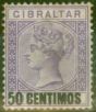 Rare Postage Stamp from Gibraltar 1889 50c on 6d Brt Lilac SG20 Good Mtd Mint