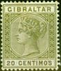 Rare Postage Stamp from Gibraltar 1896 20c Olive-Green & Brown SG24 Fine Mtd Mint