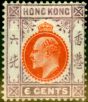 Rare Postage Stamp from Hong Kong 1907 6c Orange-Vermilion & Purple SG94 Fine & Fresh Mtd Mint