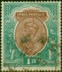 Old Postage Stamp India 1923 1R Orange-Brown & Deep Turquoise-Green SG186a Fine Used