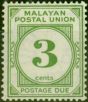 Valuable Postage Stamp from Malaya 1945 3c Green SGD8 Fine LMM