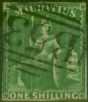 Rare Postage Stamp from Mauritius 1861 1s Yellow-Green SG35 Good Used