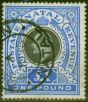 Rare Postage Stamp from Natal 1902 £1 Black & Brt Blue SG142 V.F.U