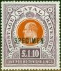 Old Postage Stamp Natal 1908 £1 10s Brown-Orange & Deep Purple Specimen SG162s Fine & Fresh MM
