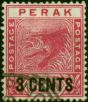 Perak 1895 3c on 5c Rose SG65 V.F.U  Queen Victoria (1840-1901) Old Stamps