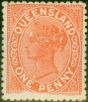 Collectible Postage Stamp from Queensland 1895 1d Red-Orange SG206c var Broken Design at Base V.F MNH