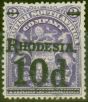 Old Postage Stamp from Rhodesia 1909 10d on 3s Dp Violet SG117 Fine Mtd Mint