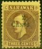 Collectible Postage Stamp from Sarawak 1899 2c on 3c Brown-Yellow SG32a Stop After THREE V.F.U