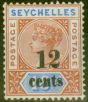 Valuable Postage Stamp from Seychelles 1893 12c on 16c (No 14) SG17 V.F Very Lightly Mtd Mint