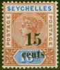 Valuable Postage Stamp from Seychelles 1893 15c on 16c (No 14) SG19 V.F Very Lightly Mtd Mint