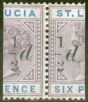 Old Postage Stamp from St Lucia 1891 1/2d on Half 6d Dull Mauve & Blue SG54e Thick 1 in Pair Fine Mint