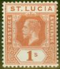Collectible Postage Stamp from St Lucia 1920 1s Orange-Brown SG86 Fine Lightly Mtd Mint