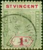Rare Postage Stamp from St Vincent 1899 1s Green & Carmine SG74 Average Used