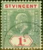 Rare Postage Stamp from St Vincent 1906 1s Green & Carmine SG90 Very Fine Used