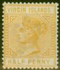 Old Postage Stamp from Virgin Islands 1883 1/2d Yellow-Buff SG26 Fine Mtd Mint